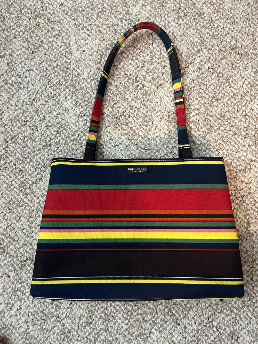 kate spade Striped Canvas Shoulder Bag in Red, Navy, Green, Yellow, Brown, Black